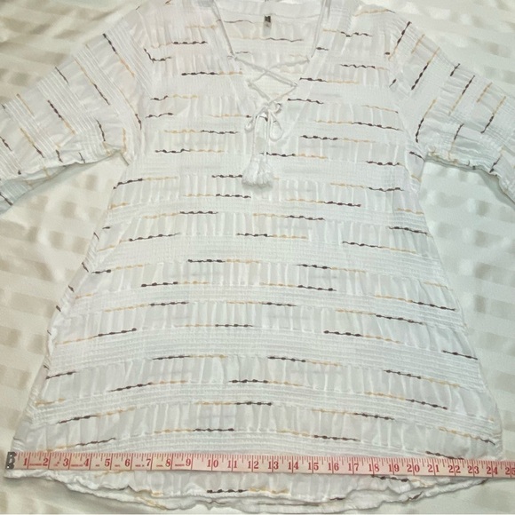 WAVE ZONE Beach Pool CoverUp White Lace-Up Tunic Top Sz L - Picture 7 of 12